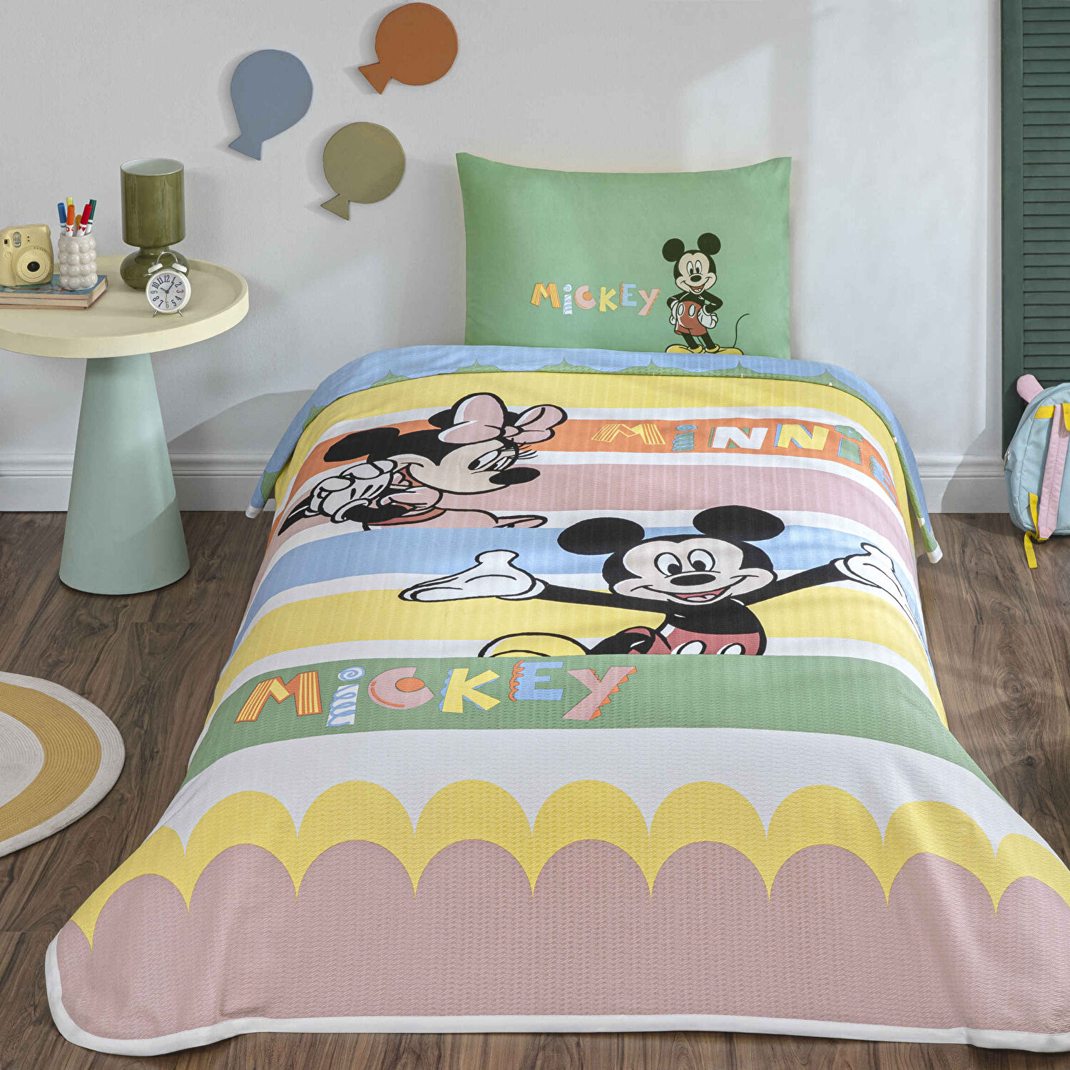 Taç Lisanslı Disney Mickey&Minnie Mouse Happy Tek Kişilik Pamuk Pike Takımı