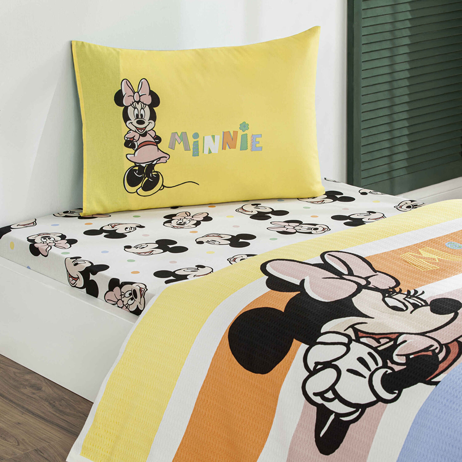 Taç Lisanslı Disney Mickey&Minnie Mouse Happy Tek Kişilik Pamuk Pike Takımı