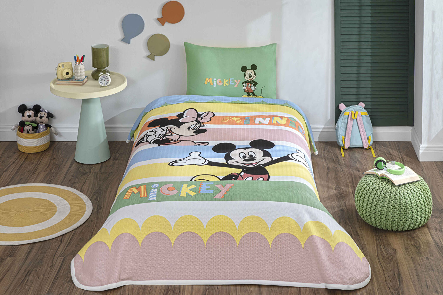 Taç Lisanslı Disney Mickey&Minnie Mouse Happy Tek Kişilik Pamuk Pike Takımı