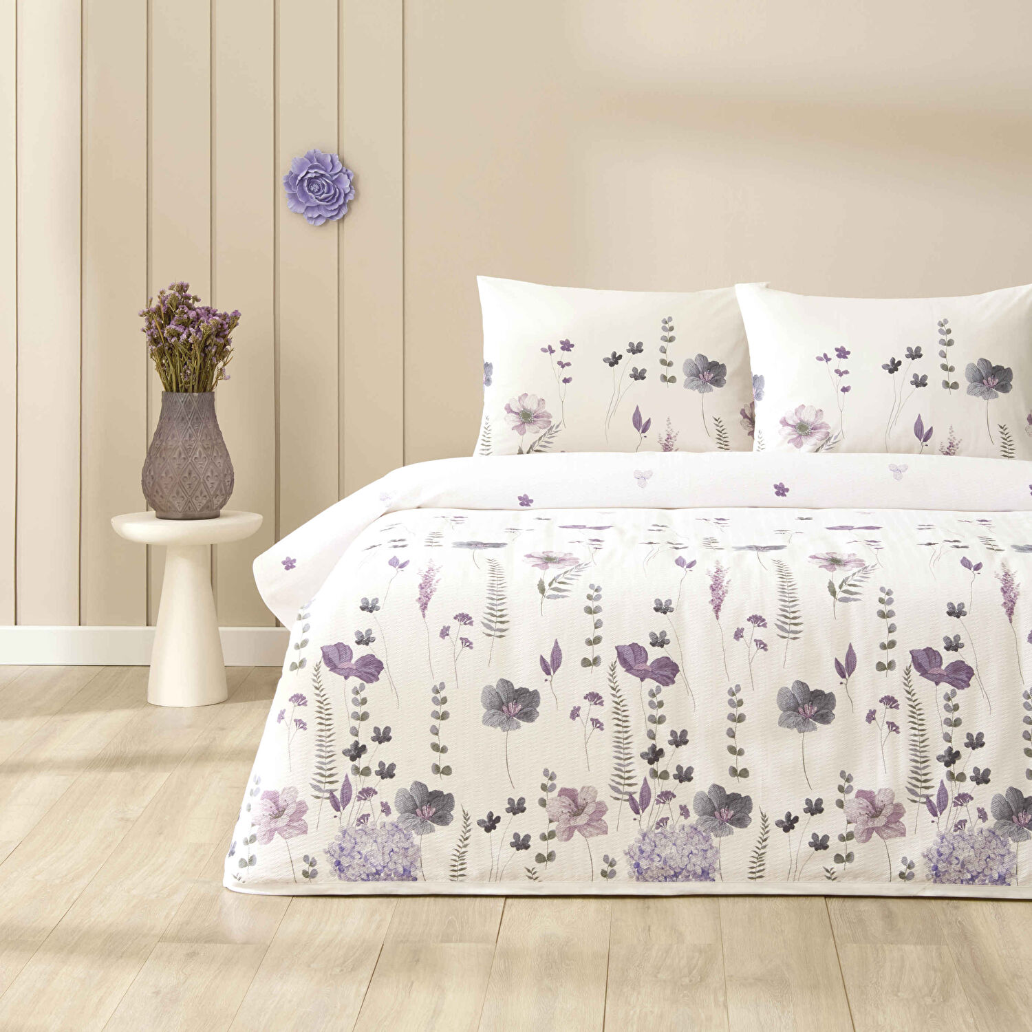 Taç Baskılı Roselith Çift Kişilik Pike Takımı Mor