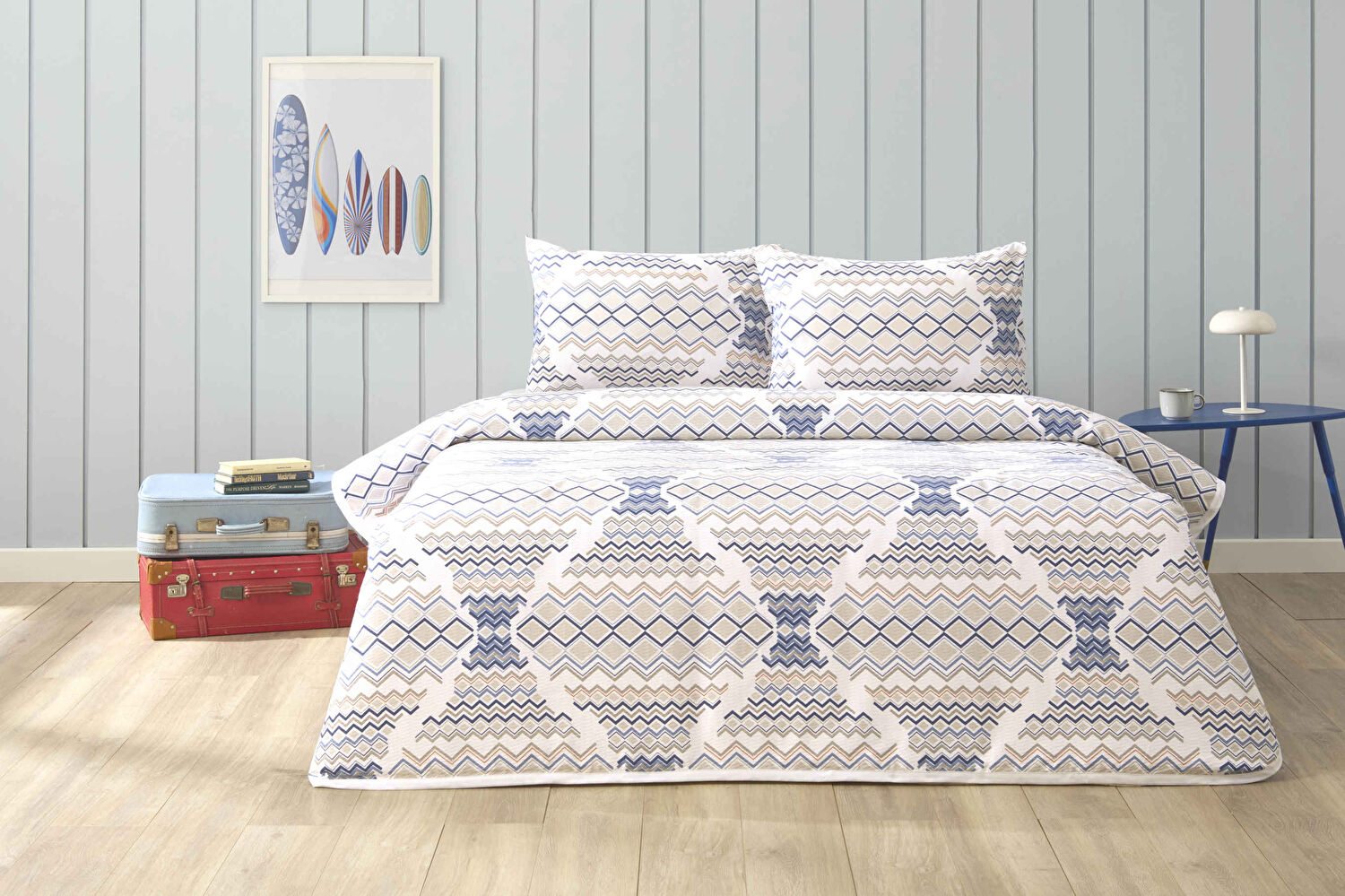 Taç Baskılı Zariel Çift Kişilik Pike Takımı Gri