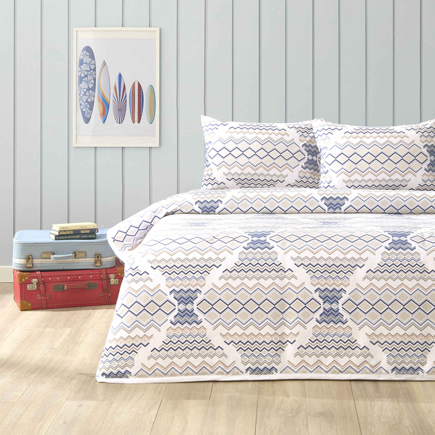 Taç Baskılı Zariel Çift Kişilik Pike Takımı Gri