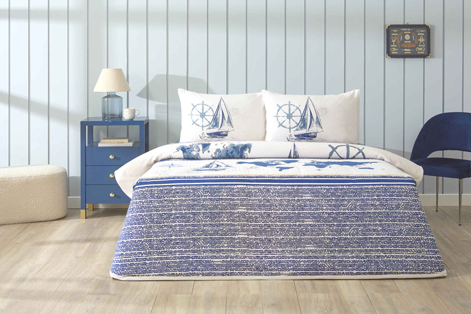 Taç Baskılı Nereil Tek Kişilik Pike Takımı Lacivert