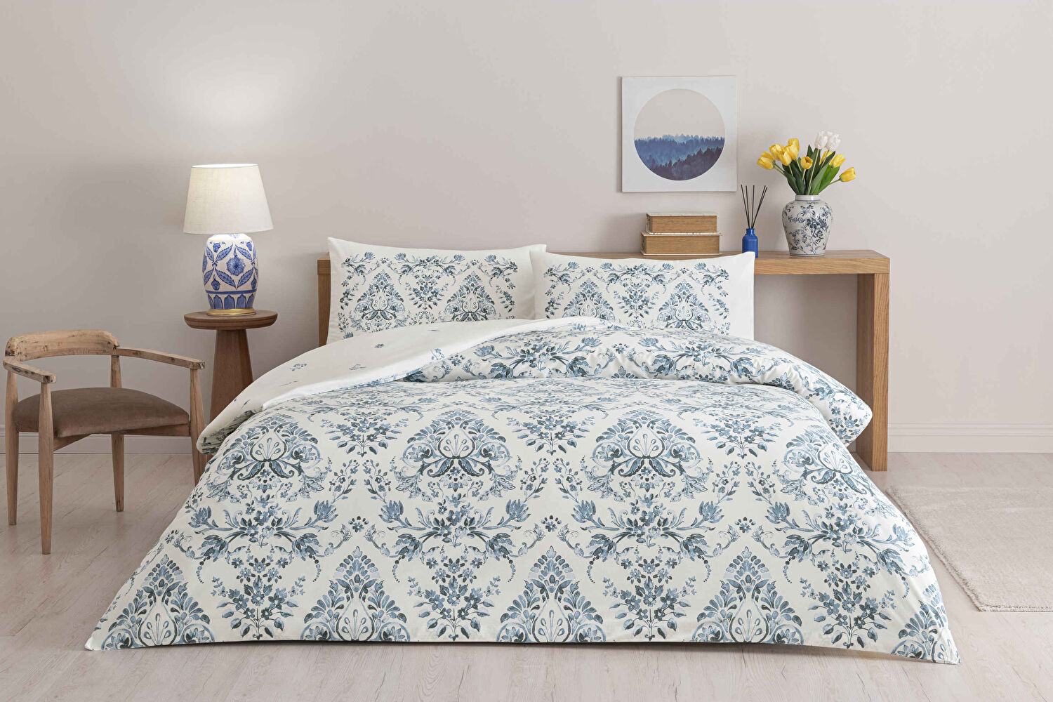 Taç Elvar Ranforce King Size Nevresim Takımı Mavi