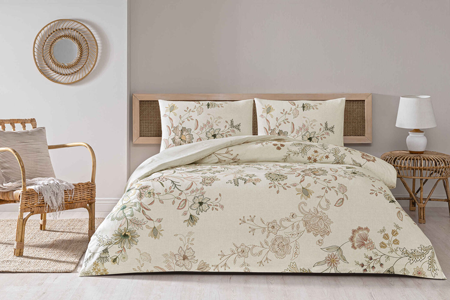 Taç Despina Ranforce Çift Kişilik Nevresim Takımı Beyaz