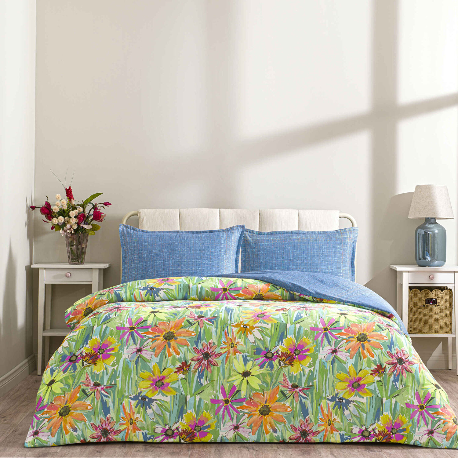 Taç Lureva Seç&Ser Çift Kişilk Lastik Çarşaflı Nevresim Takımı Mavi