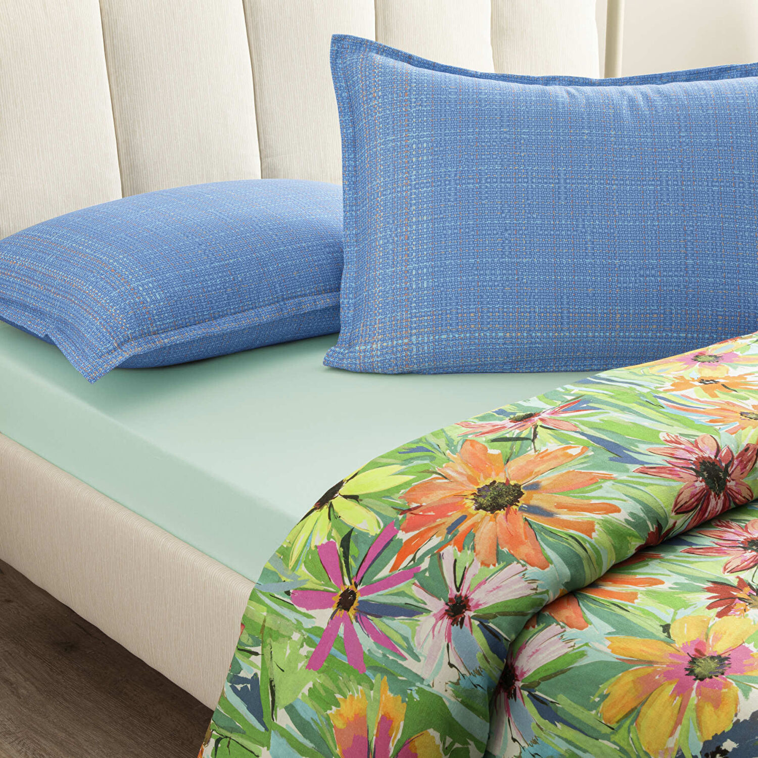 Taç Lureva Seç&Ser Çift Kişilk Lastik Çarşaflı Nevresim Takımı Mavi