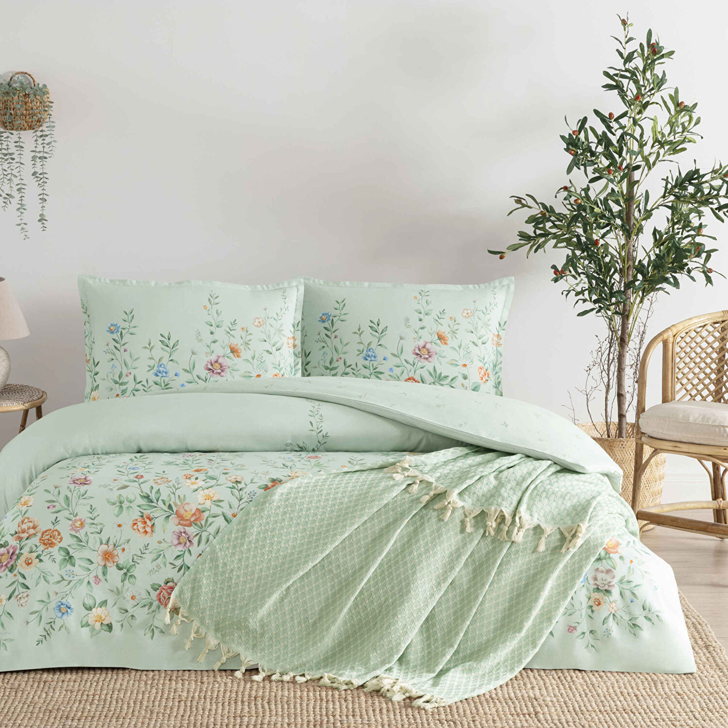 Taç Florielle Çift Kişilik Pikeli Nevresim Takımı Mint