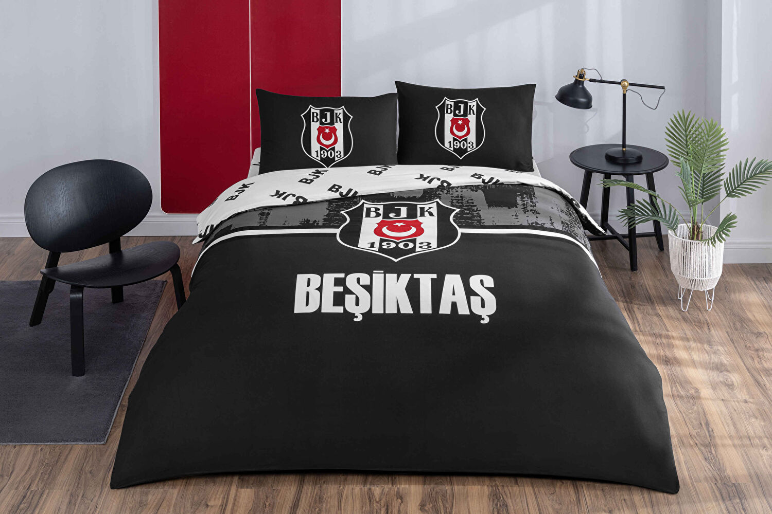 Taç Lisanslı Beşiktaş Arma Pamuk Çift Kişilik Nevresim Takımı