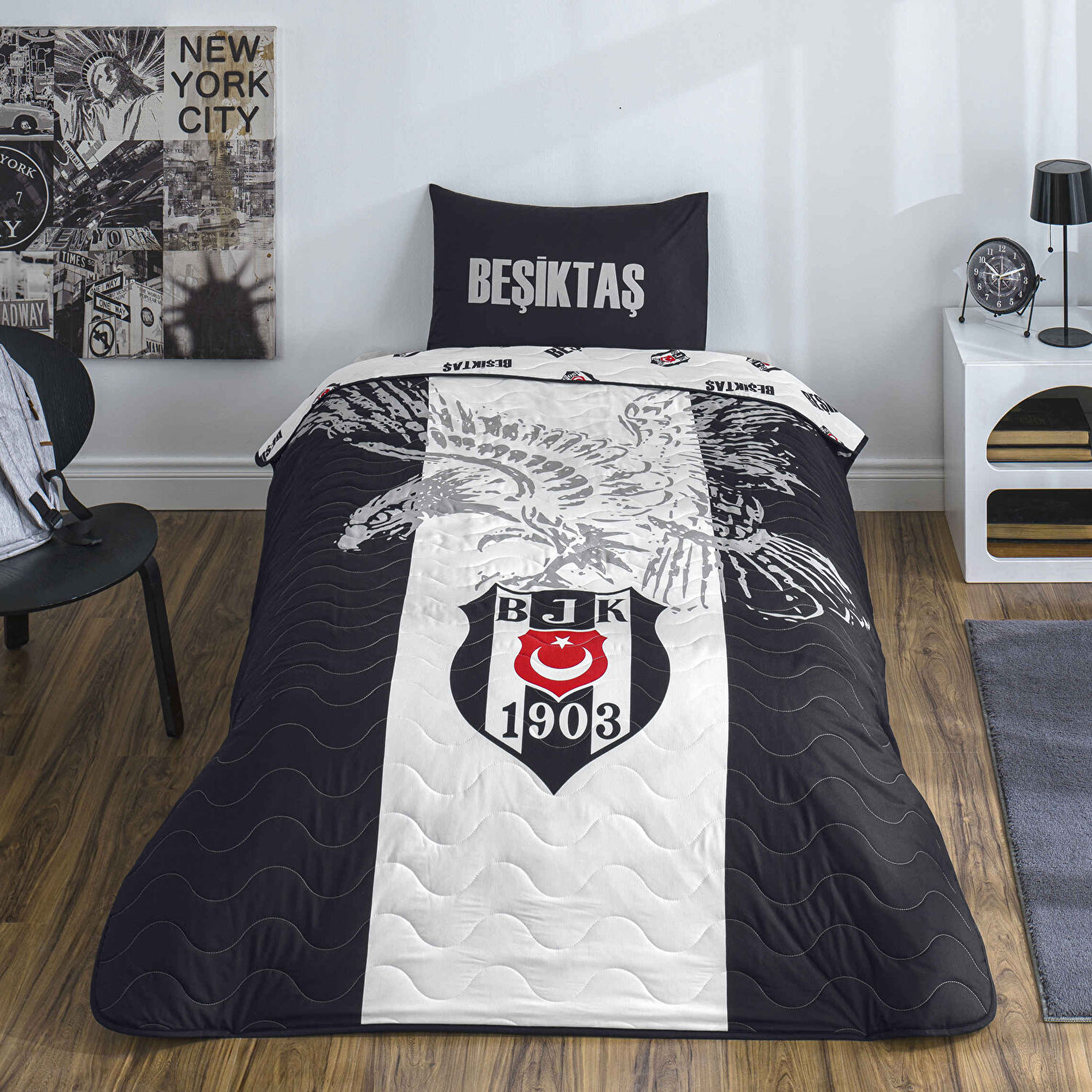 Lisanslı Beşiktaş Kartal Tek Kişilik Yatak Örtüsü Seti