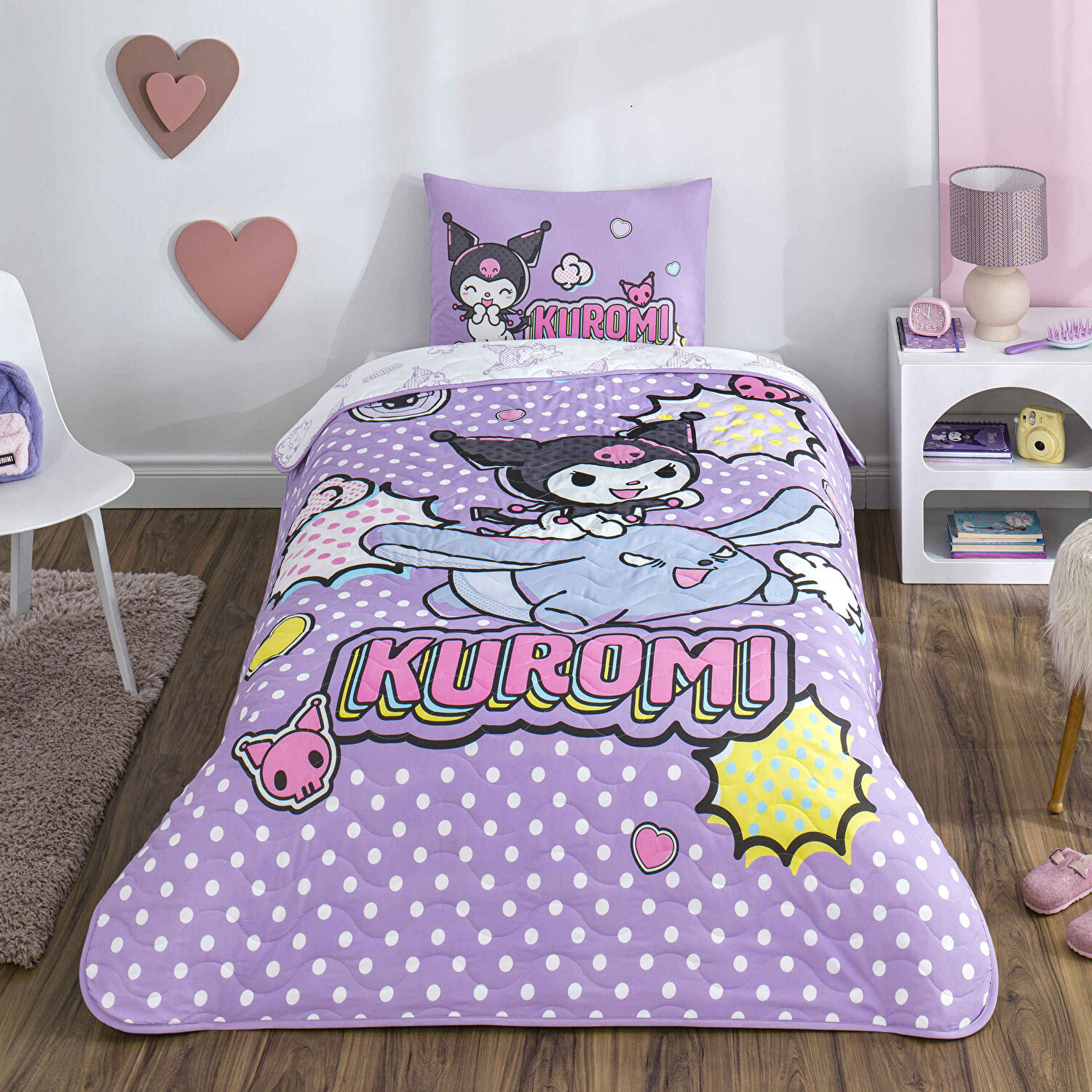 Lisanslı Kuromi Smile Tek Kişilik Yatak Örtüsü Seti