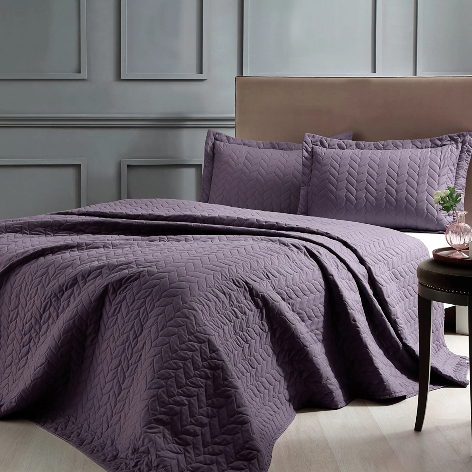 Taç Glory Çift Kişilik Yatak Örtüsü Takımı Mürdüm