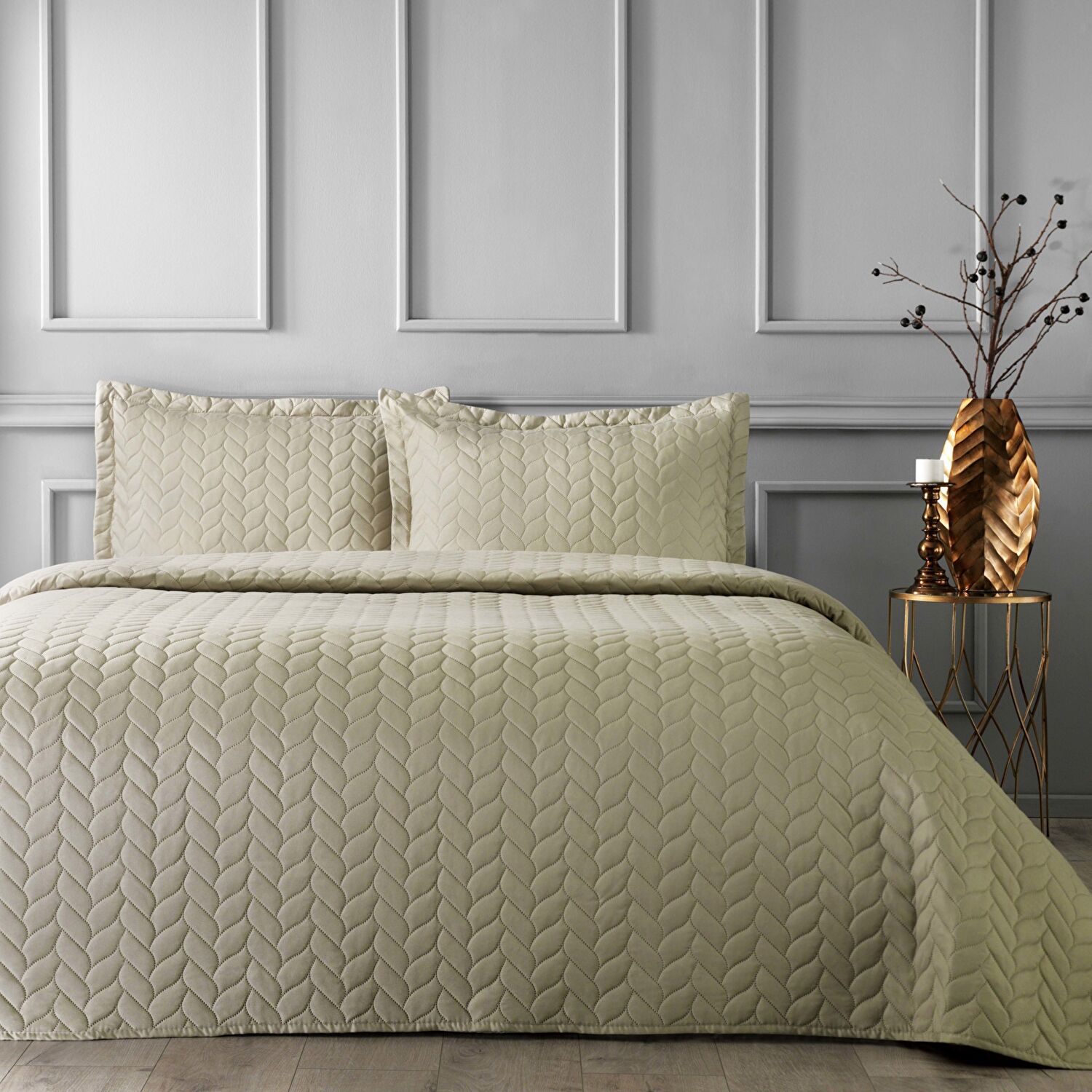 Taç Glory Çift Kişilik Yatak Örtüsü Camel