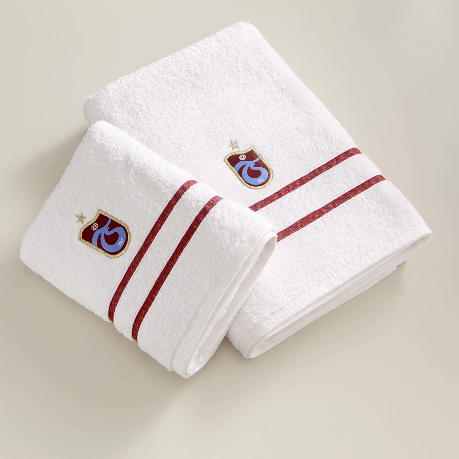 Taç Lisanslı Trabzonspor Arma Pamuk 50x90 cm Yüz Havlusu Beyaz