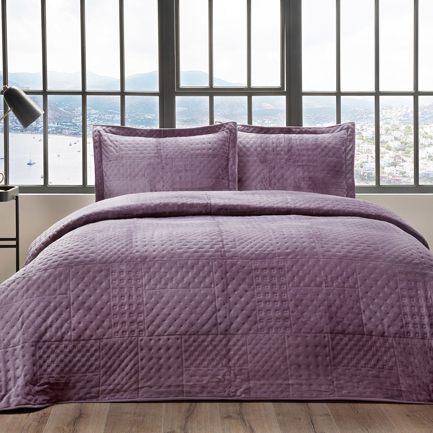 Taç Alvin Çift Kişilik Yatak Örtüsü Seti Mürdüm