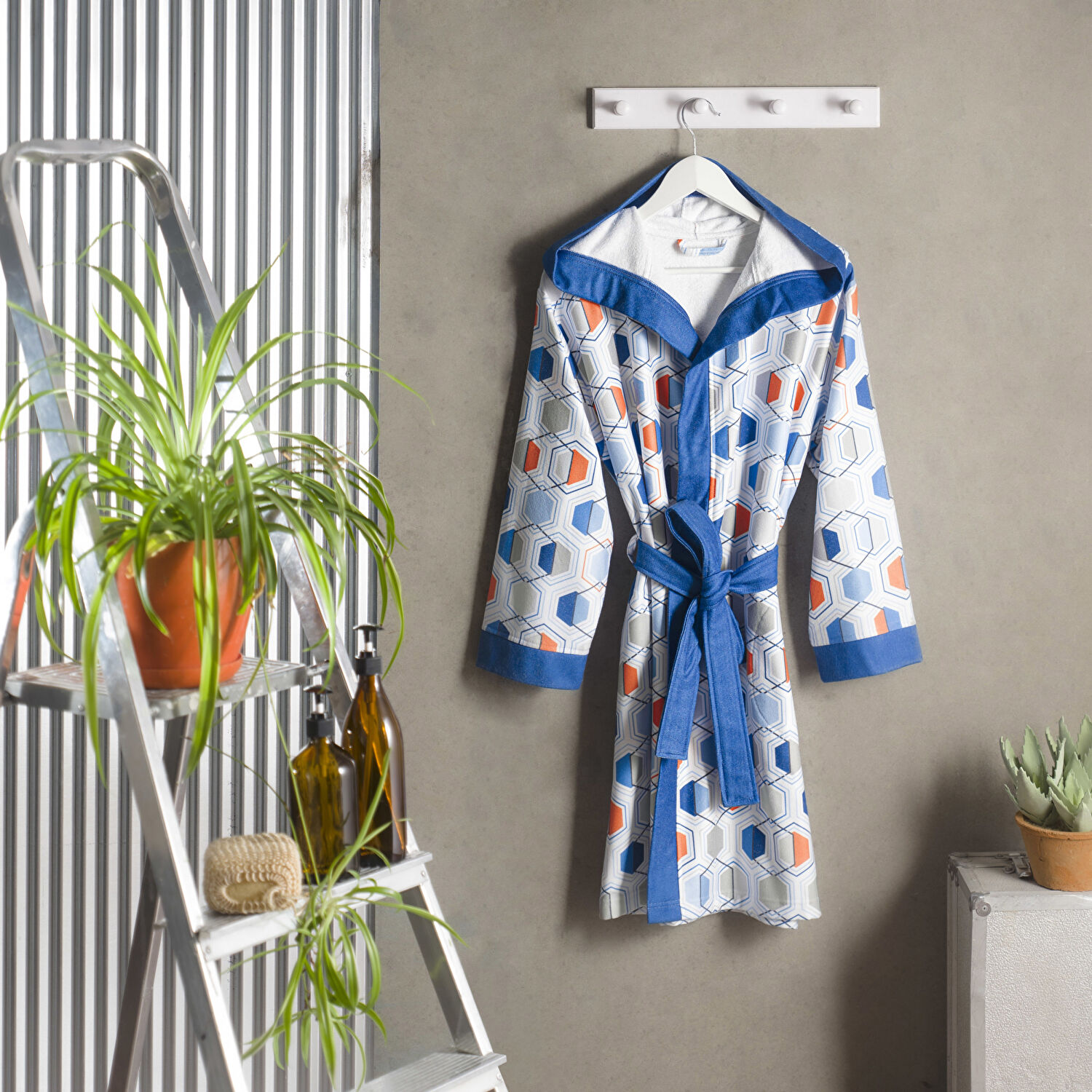 Taç Sanna Pamuk L/XL Genç Bornoz Mavi