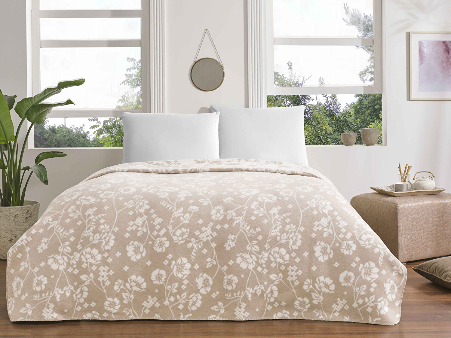 Taç Polly Pamuk Tek Kişilik Battaniye Bej