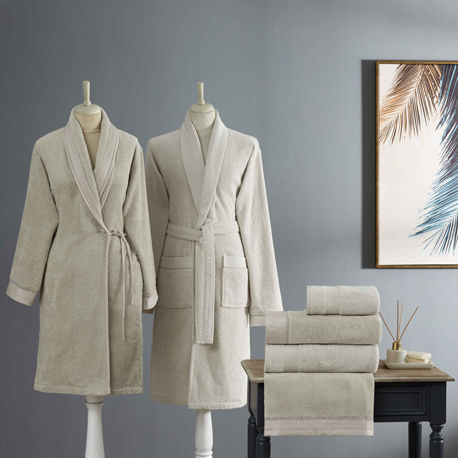 Taç Gabrıella Pure Cotton Pamuk Aile Bornoz Seti Taş Ekru