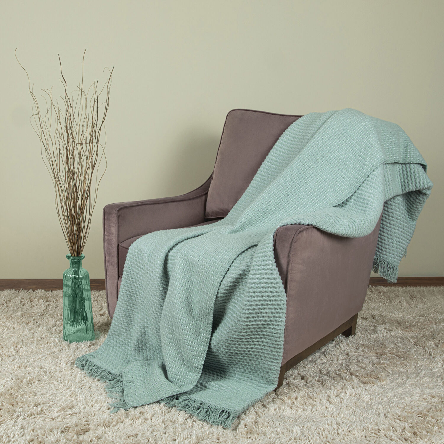 Taç Butik İskandinav Pamuklu Tek Kişilik Battaniye Mint