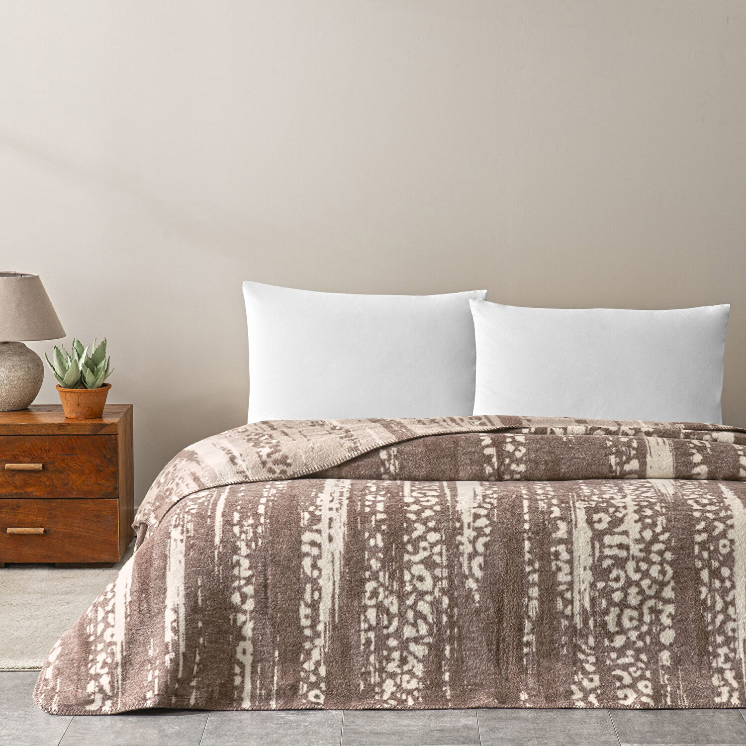 Taç Savanna Pamuk Çift Kişilik Battaniye Kahverengi