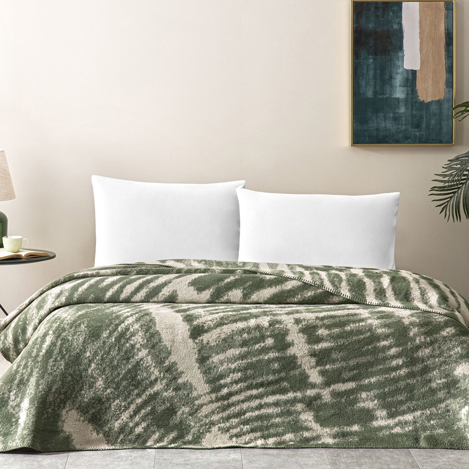 Taç Vivien Pamuk Çift Kişilik Battaniye Haki