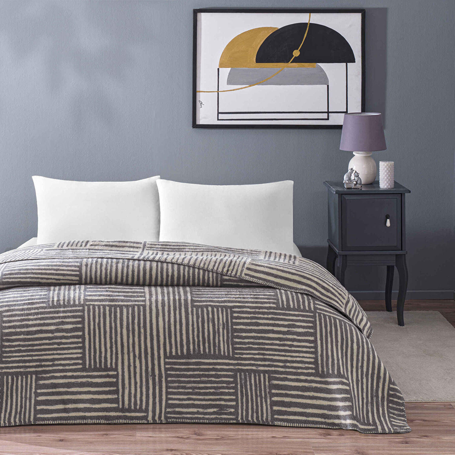 Taç Gable Pamuk Tek Kişilik Battaniye Gri