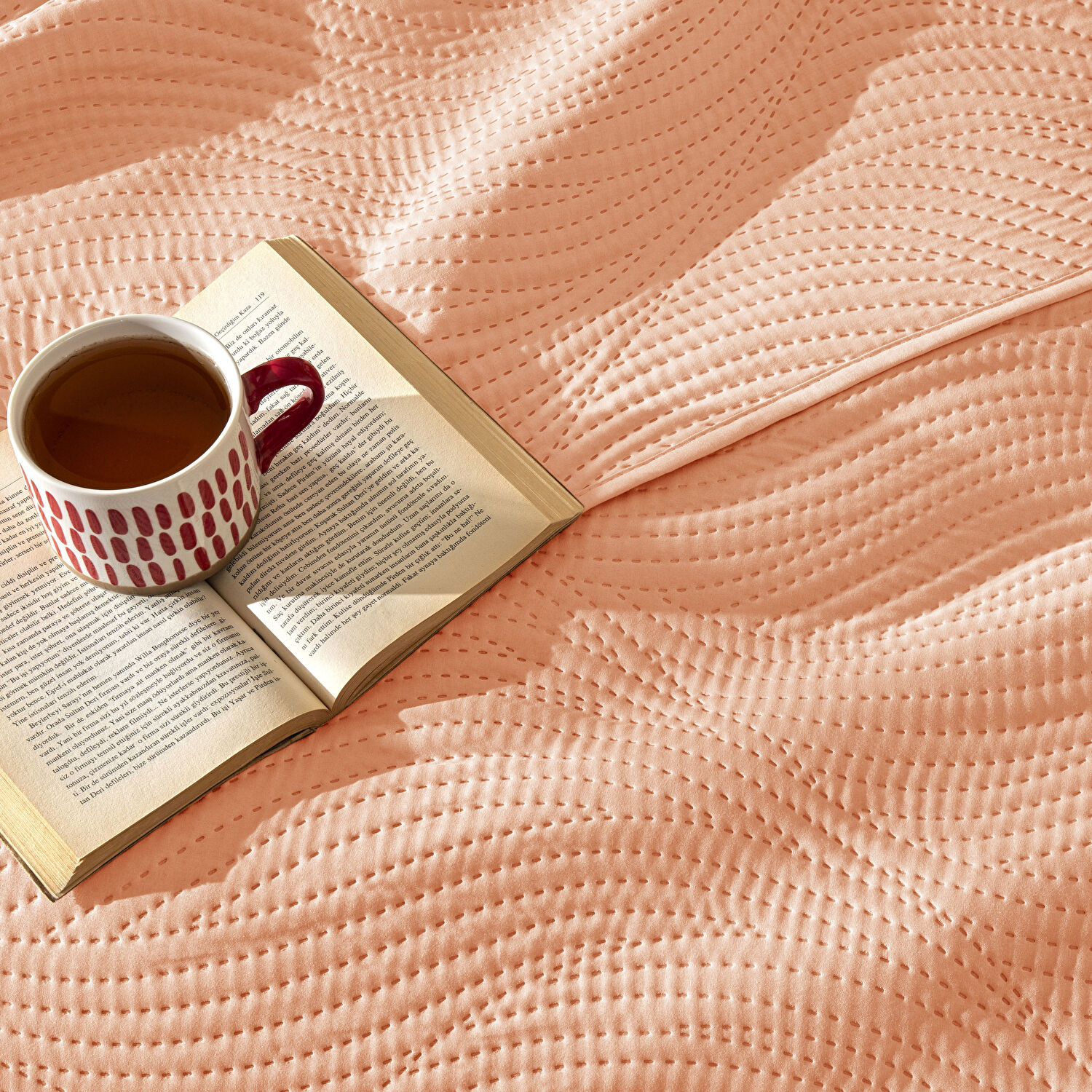 Taç Harlow Tek Kişilik Yatak Örtüsü Takımı Somon