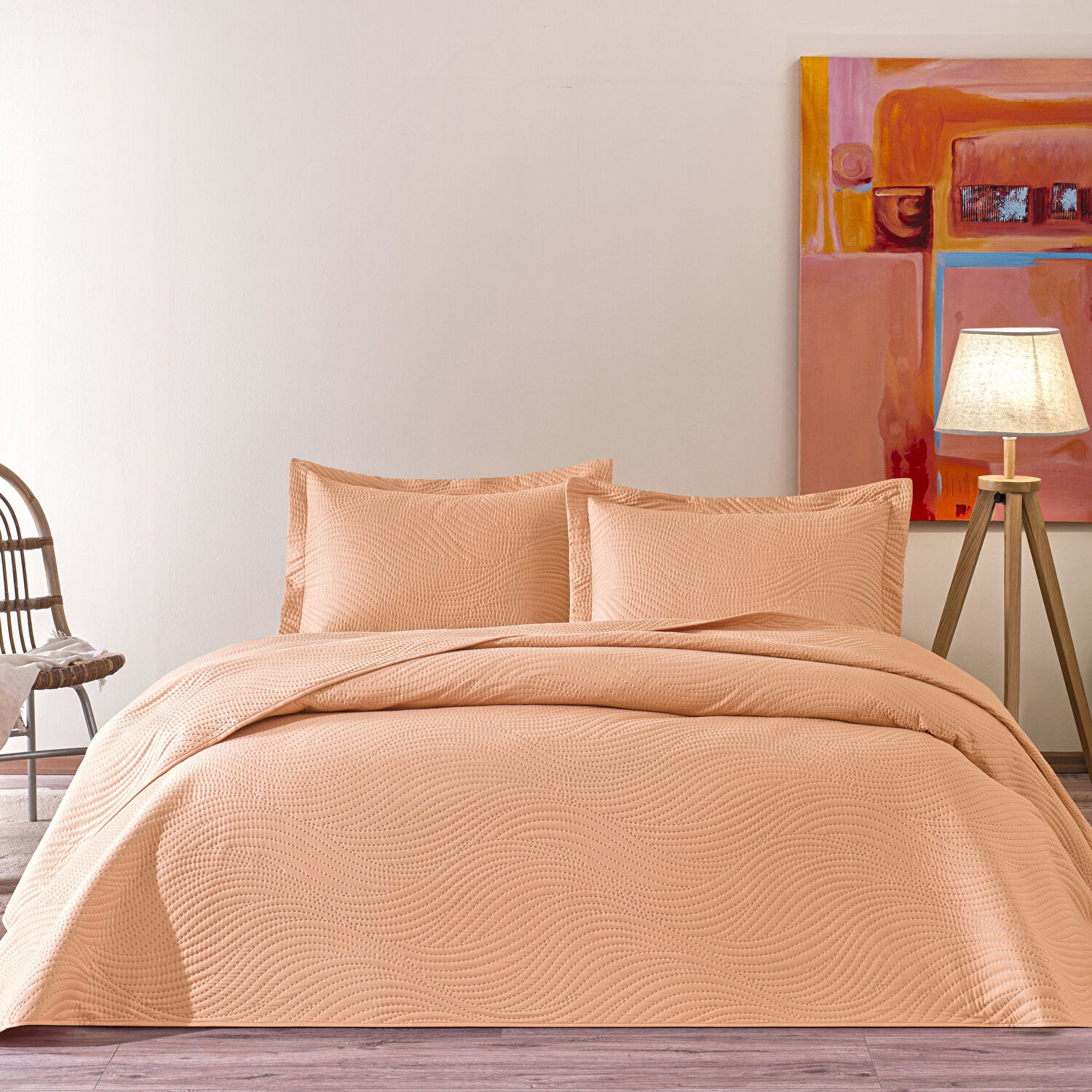 Taç Harlow Tek Kişilik Yatak Örtüsü Takımı Somon