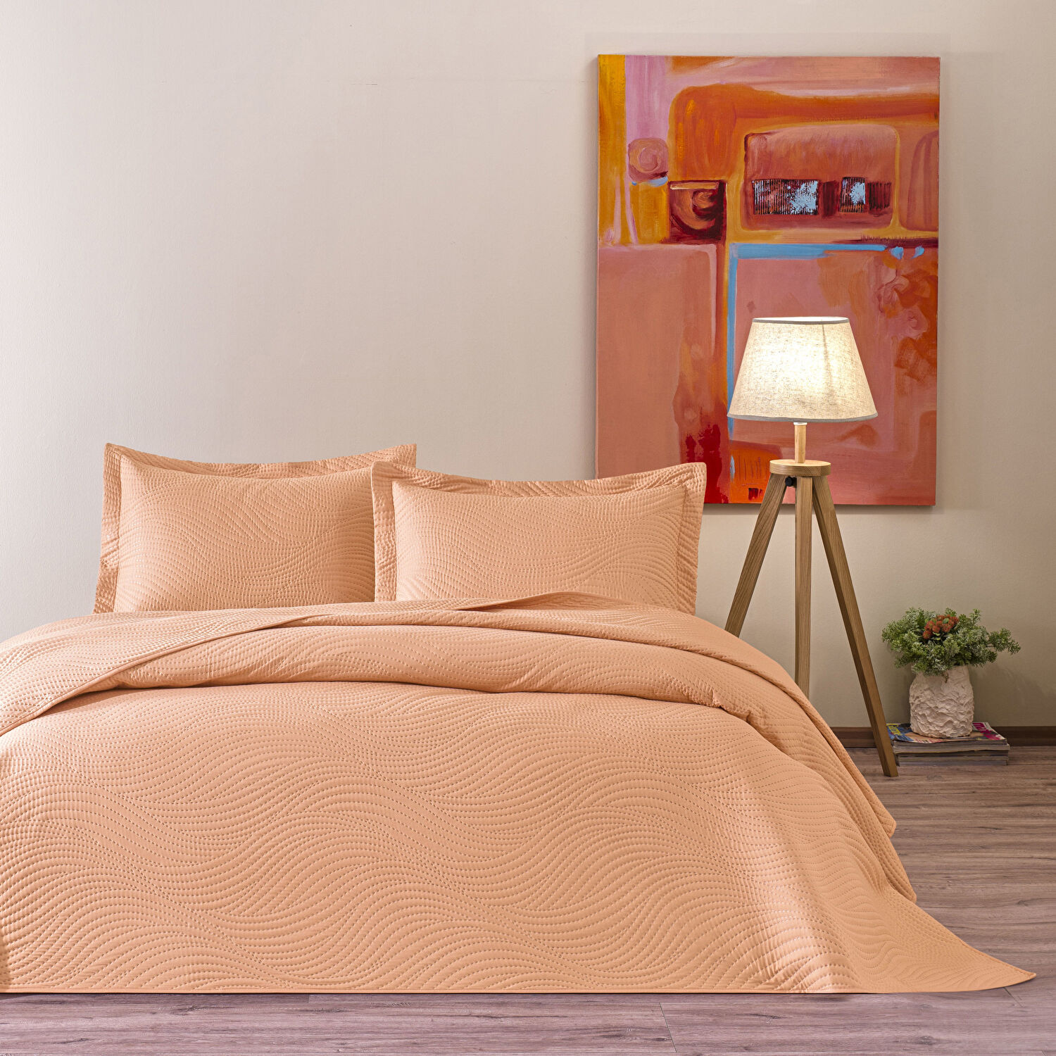 Taç Harlow Tek Kişilik Yatak Örtüsü Takımı Somon