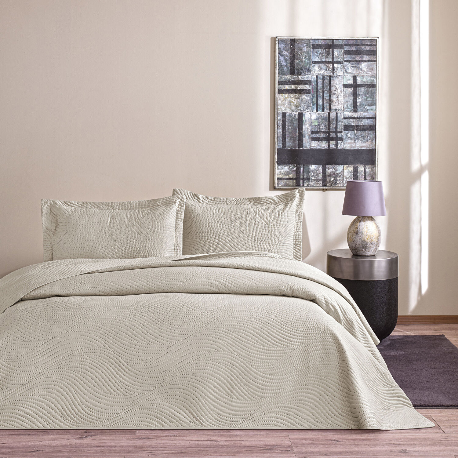 Taç Harlow Tek Kişilik Yatak Örtüsü Takımı Gri