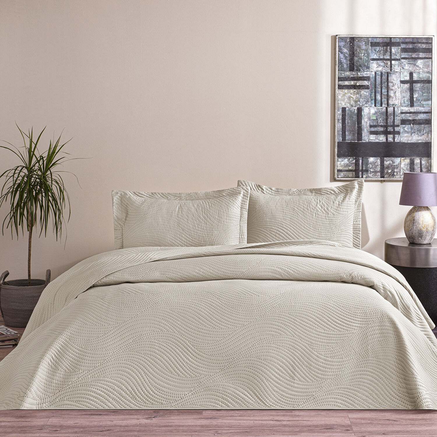 Taç Harlow Tek Kişilik Yatak Örtüsü Takımı Gri