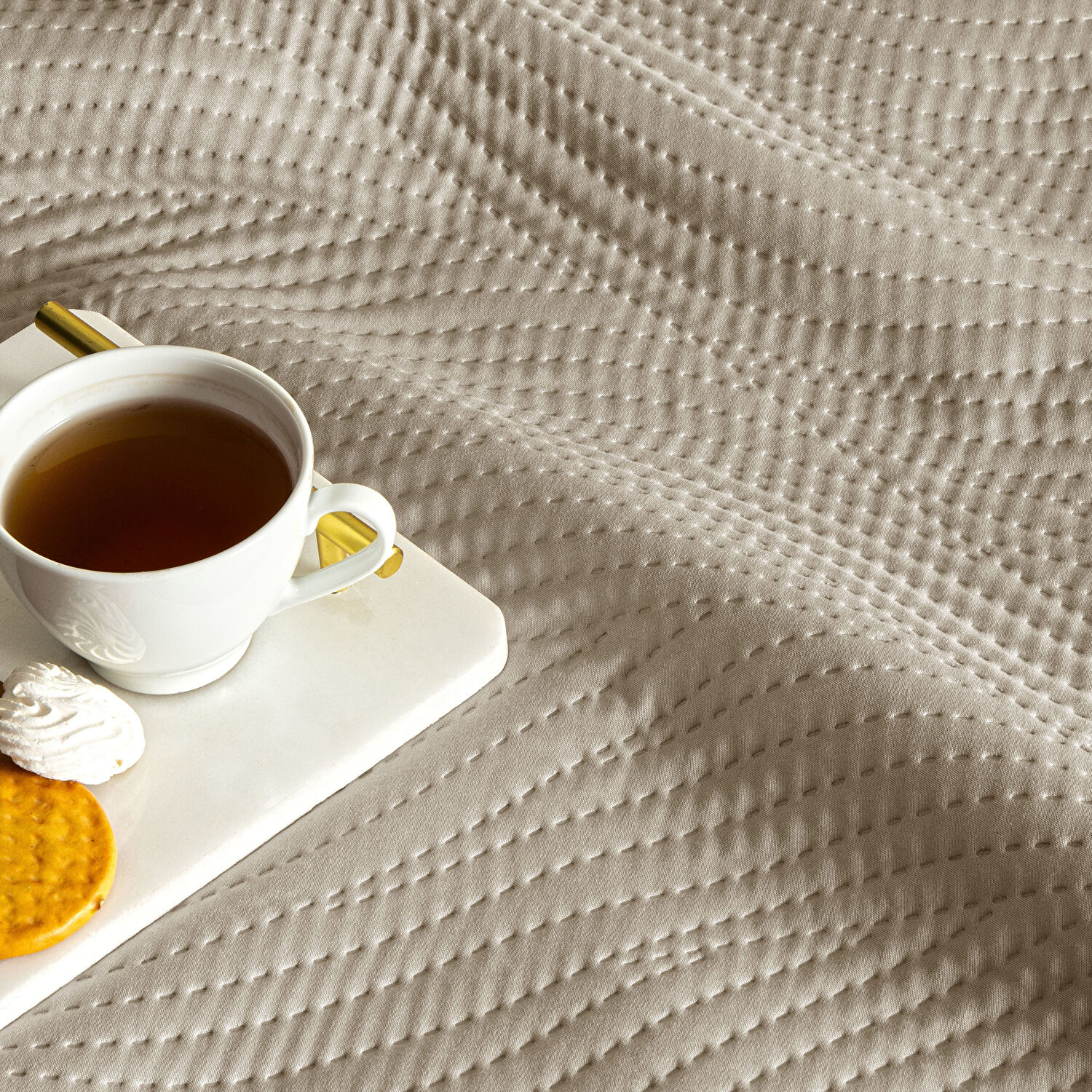 Taç Harlow Tek Kişilik Yatak Örtüsü Takımı Taş