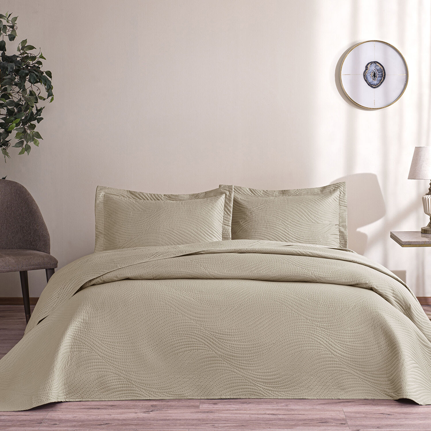 Taç Harlow Tek Kişilik Yatak Örtüsü Takımı Taş