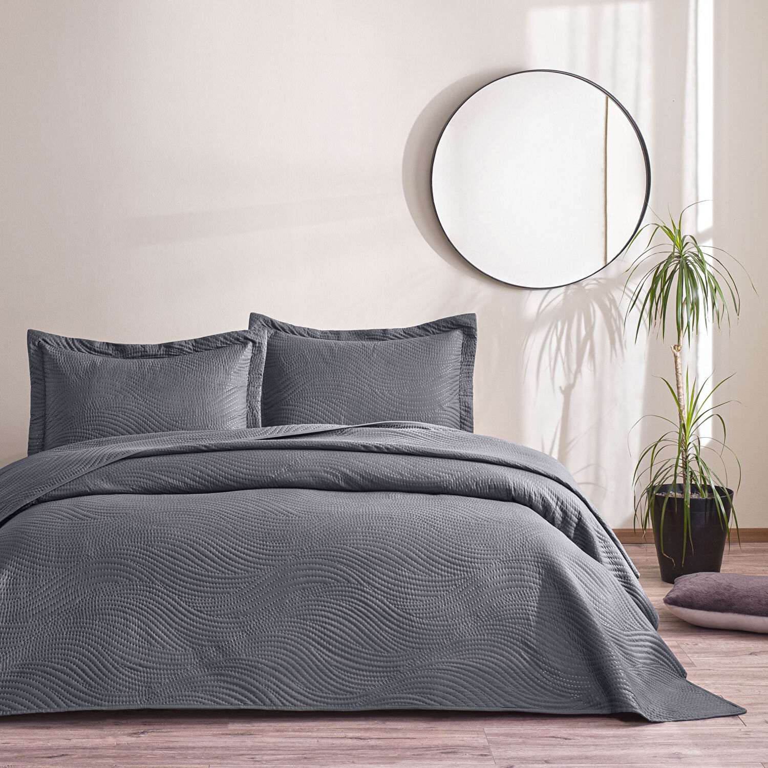 Taç Harlow Çift Kişilik Yatak Örtüsü Takımı Antrasit