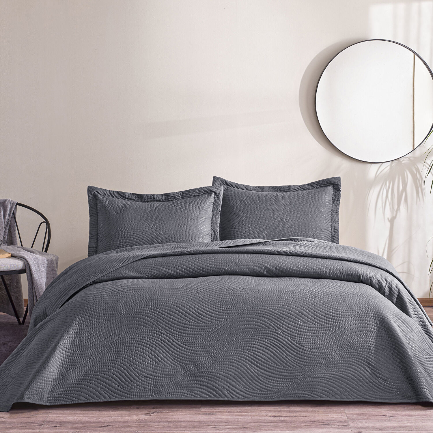 Taç Harlow Çift Kişilik Yatak Örtüsü Takımı Antrasit