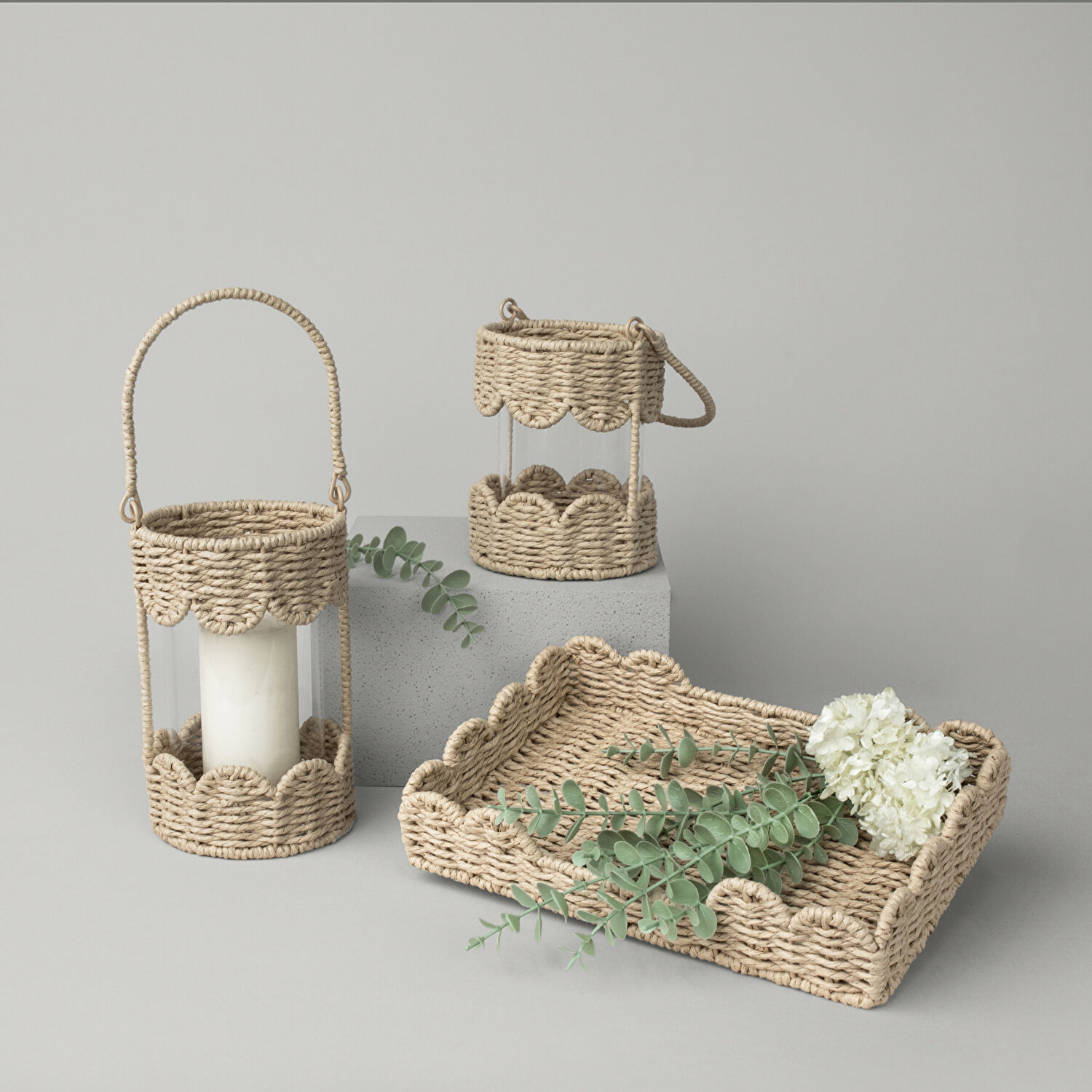 Linens Straw 14x14x32 cm Fener Natural