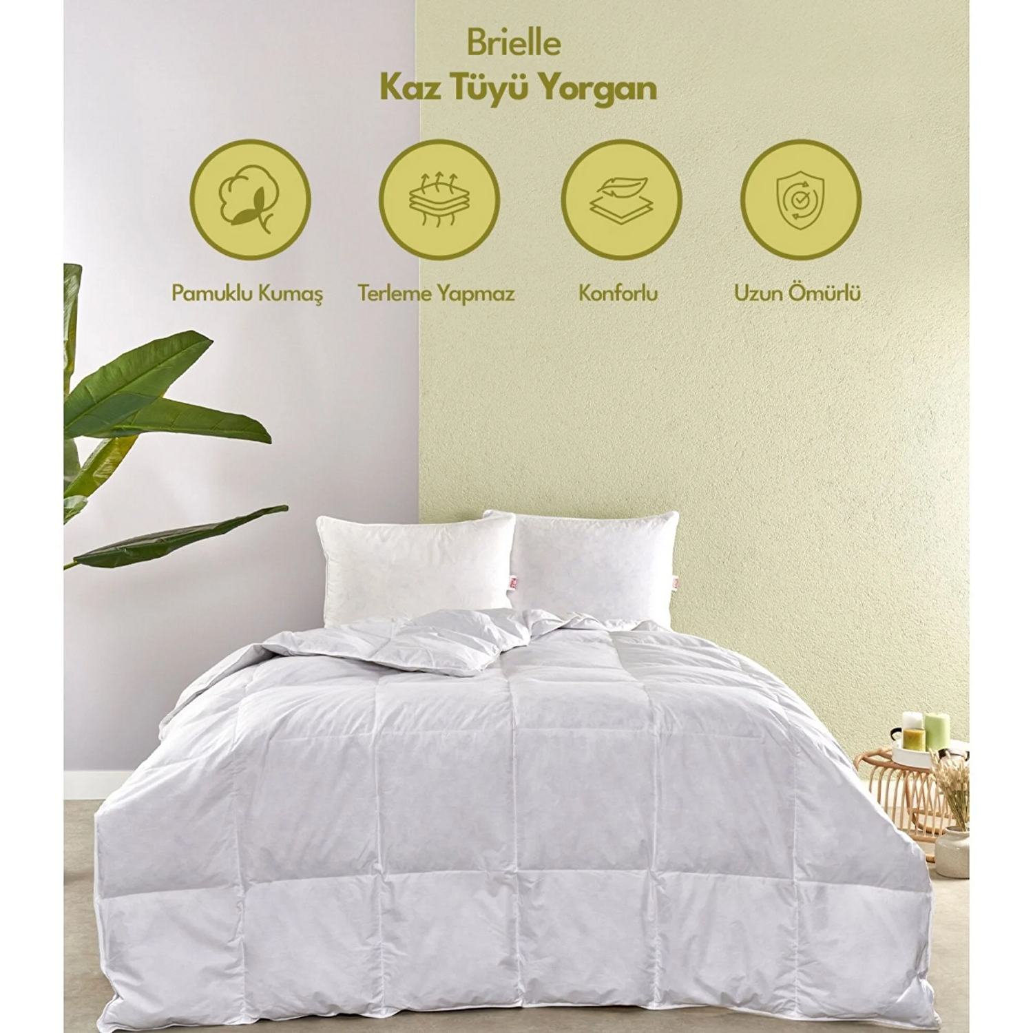 Brielle Kaz Tüyü 195x215 cm Çift Kişilik Yorgan Beyaz