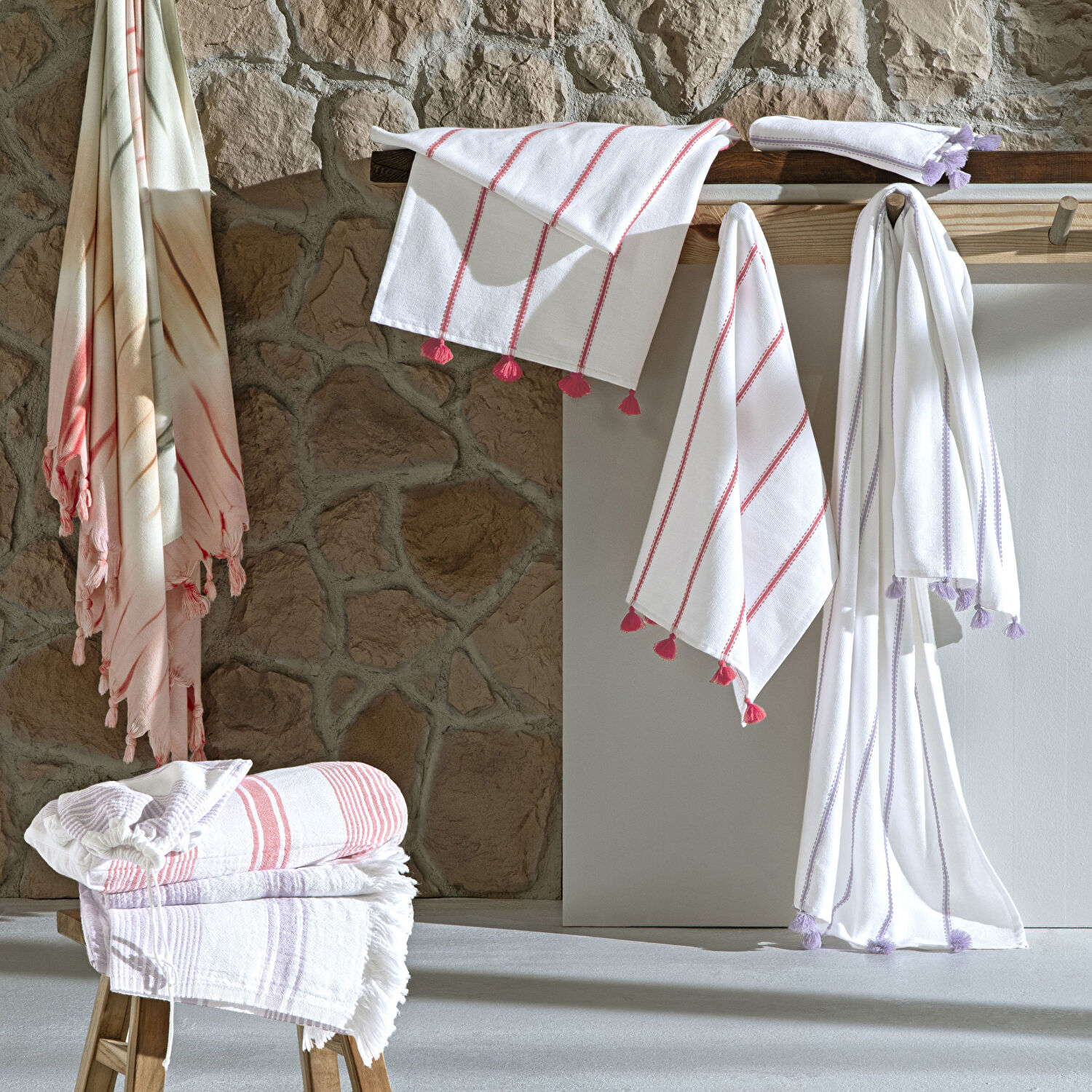 Taç Butik Pamuk Alaçatı Keseli Peştamal Nar Çiçeği