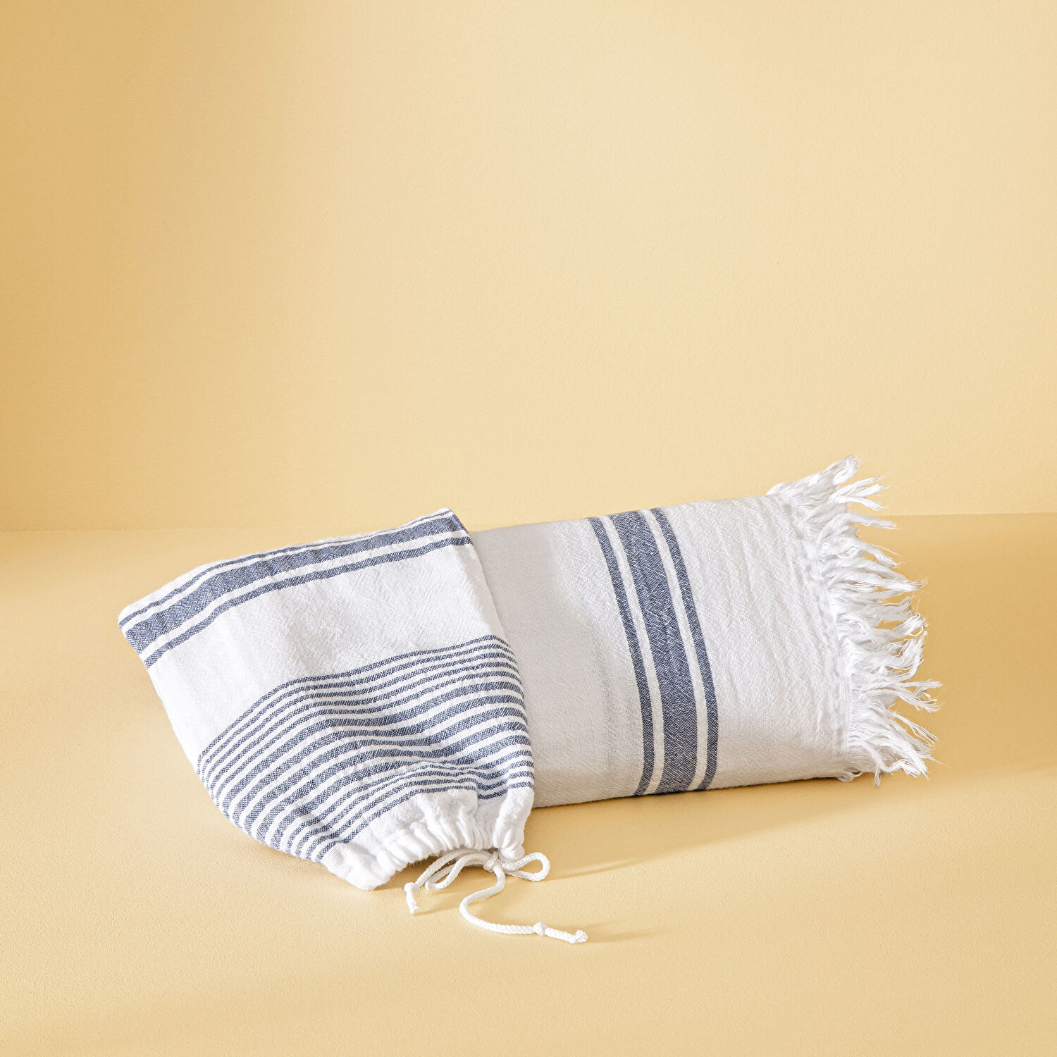 Taç Butik Pamuk Bodrum Keseli Peştamal Lacivert