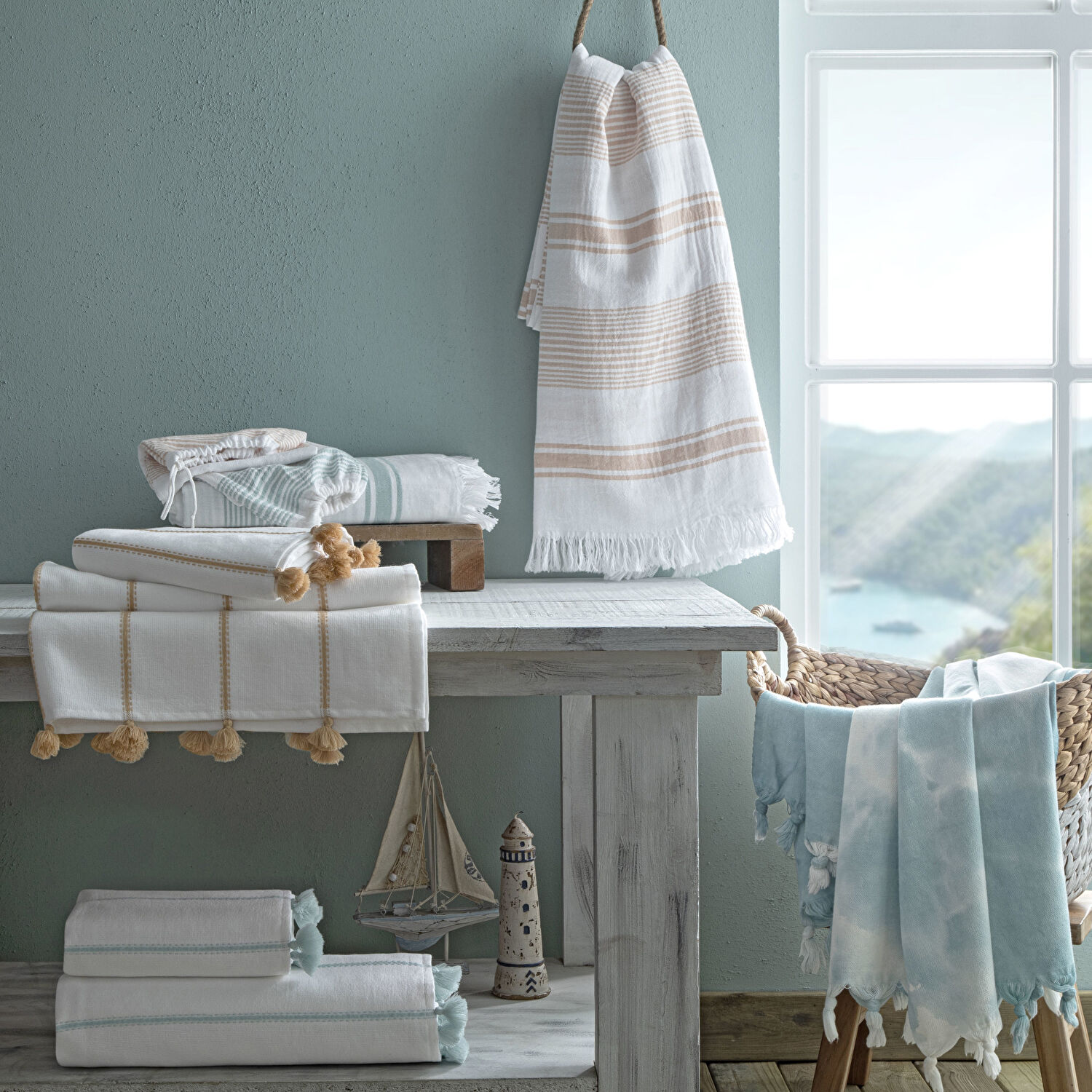 Taç Butik Pamuk Göcek Keseli Peştamal Yeşil