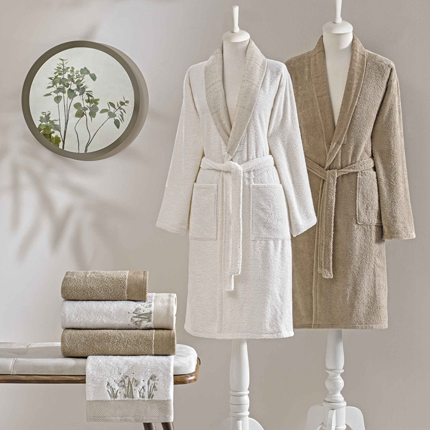 Taç Lilya Pure Cotton Pamuk Aile Seti Ekru Camel