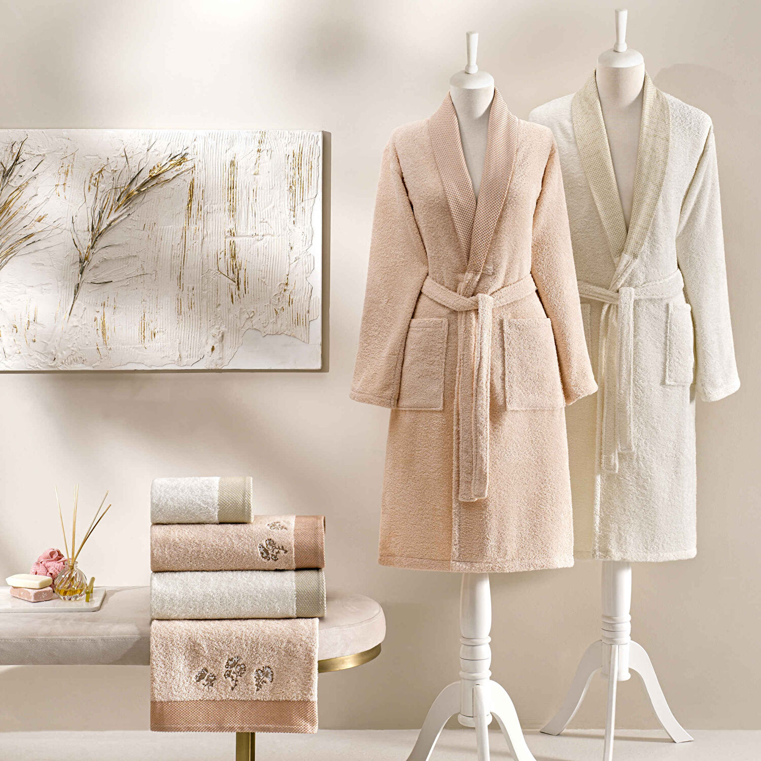 Taç Mira Pure Cotton Pamuk Aile Seti Somon Ekru