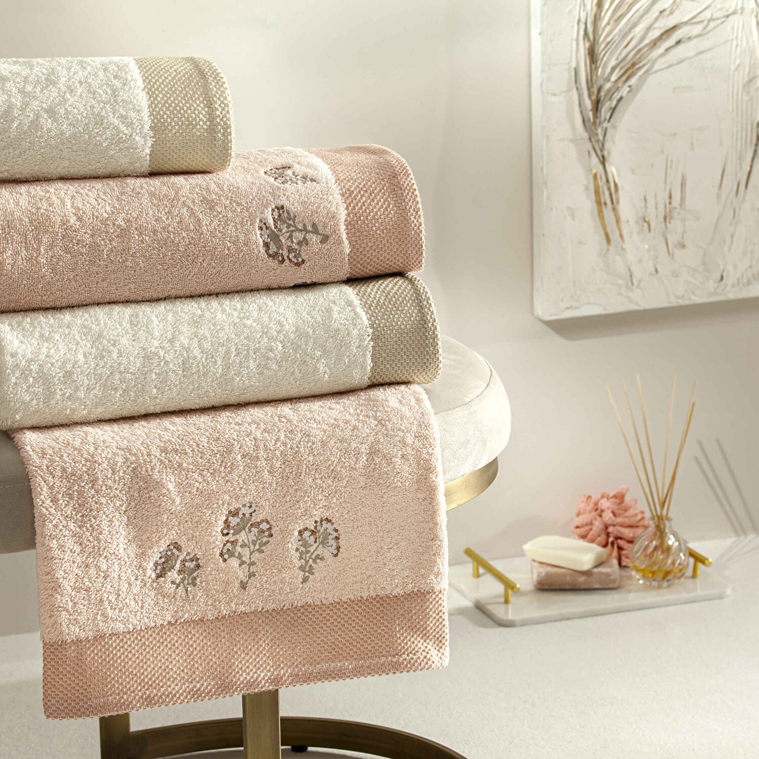 Taç Mira Pure Cotton Pamuk Aile Seti Somon Ekru