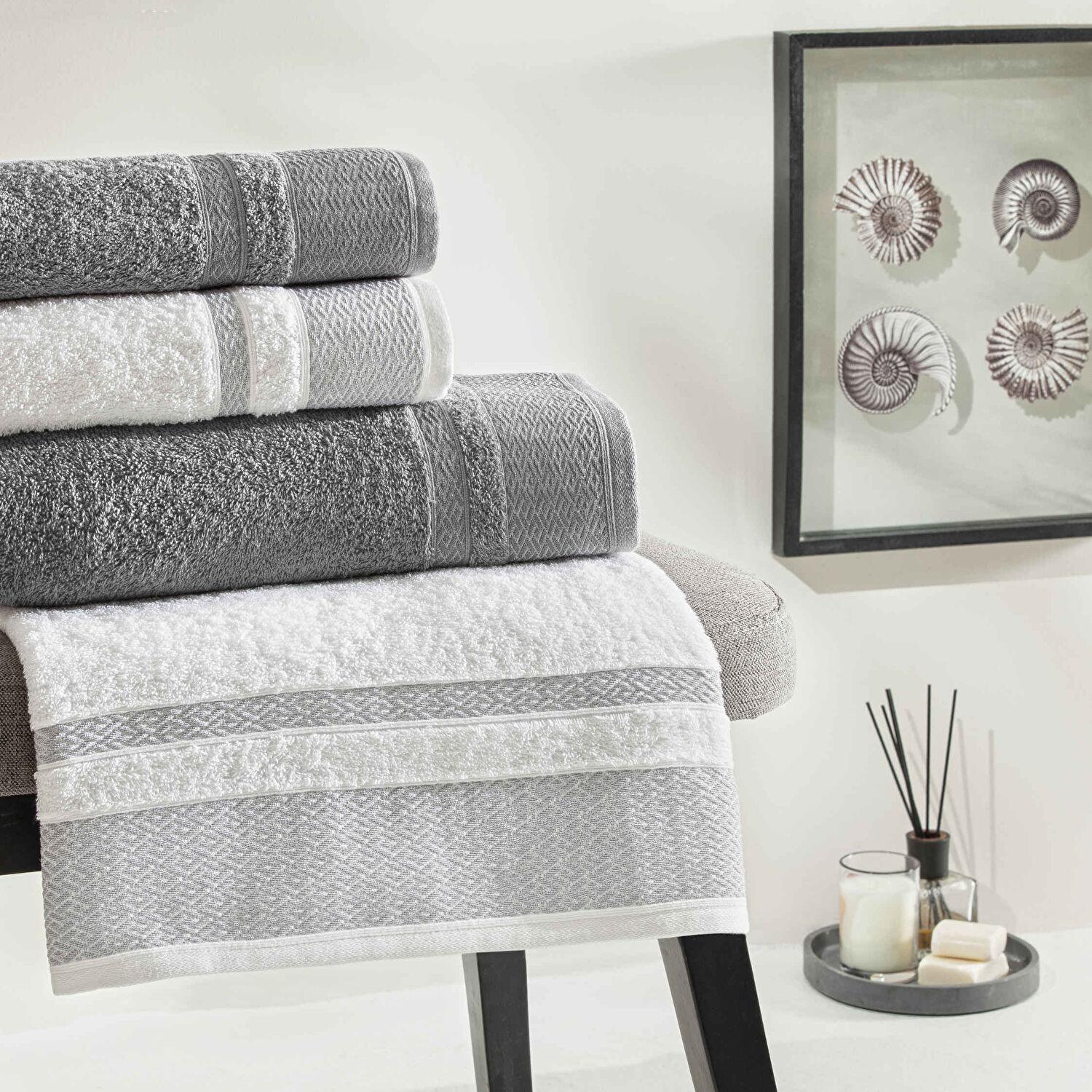 Taç Raya Pure Cotton Pamuk Aile Seti Beyaz Antrasit