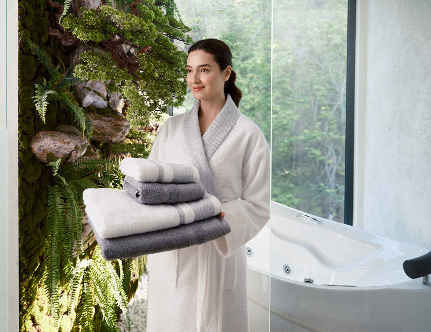 Taç Raya Pure Cotton Pamuk Aile Seti Beyaz Antrasit