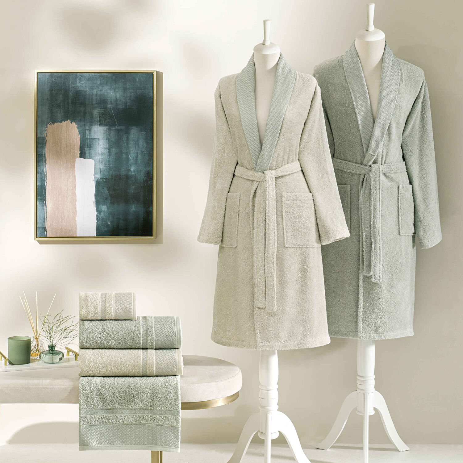 Taç Raya Pure Cotton Pamuk Aile Seti Taş Açık Yeşil