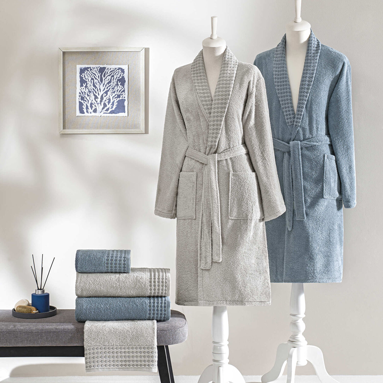 Taç Chain Pure Cotton Pamuk Aile Seti Gri Mavi