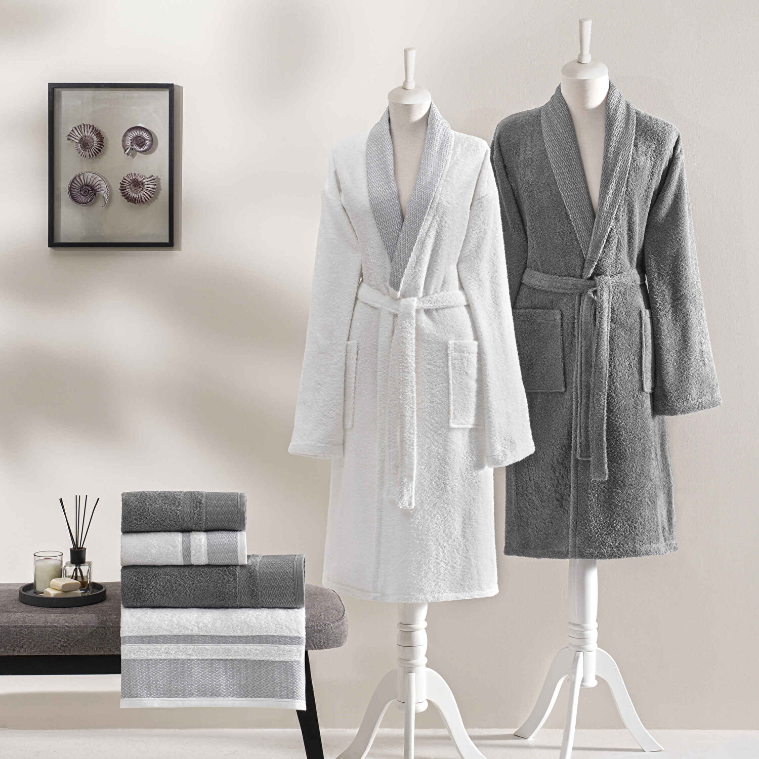 Taç Raya Pure Cotton Pamuk Aile Seti Beyaz Antrasit XXL