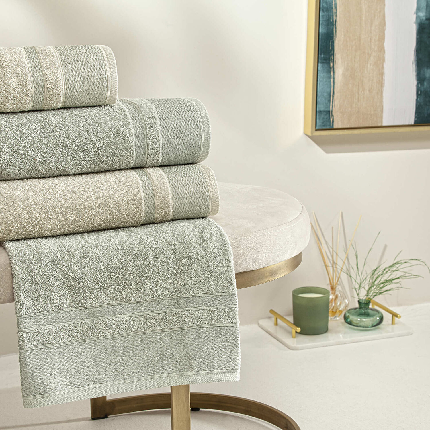 Taç Raya Pure Cotton Pamuk Aile Seti Taş Açık Yeşil XXL