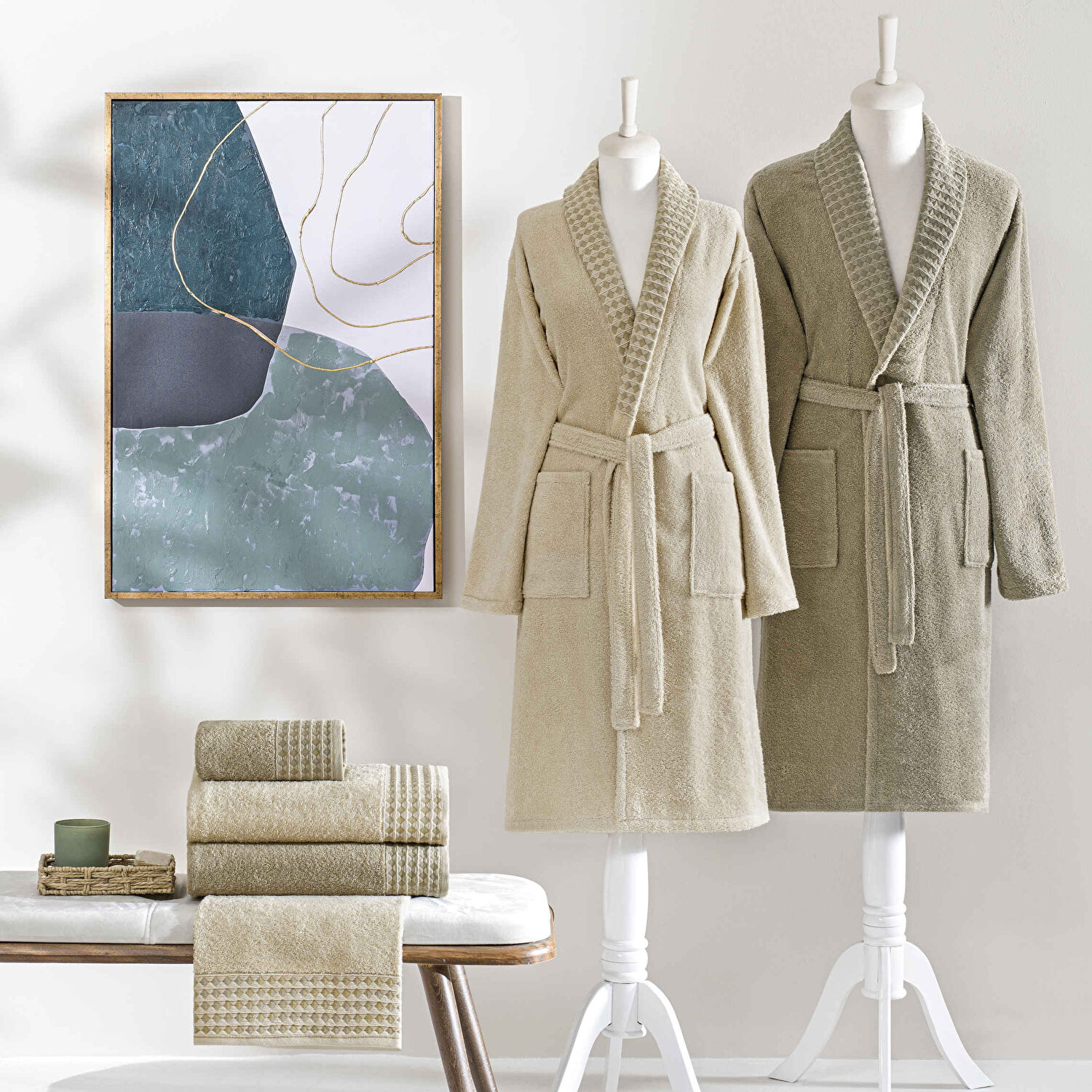 Taç Chain Pure Cotton Pamuk Aile Seti Krem Haki XXL